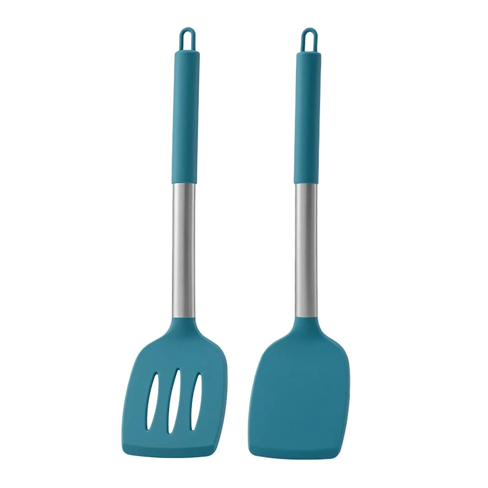 Spatule à Steak for sauté, ustensiles de Cuisine, poignée en Acier Inoxydable, Ensemble d'ustensiles Silicone, 4 pièces pour Cuisine(Blue)