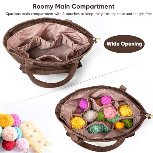 Image of MYBAGZING Large Yarn Tote Organizer - Corduroy Knitting Storage Holder for Yarn, Hooks & Accessories, Portable Craft Carryall for Crocheting Lovers, Mother's Day Gift