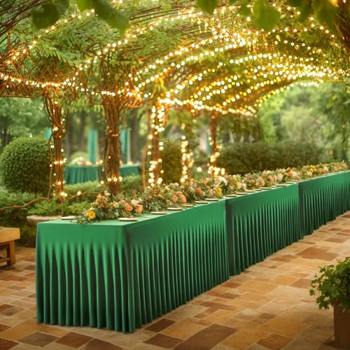 Image of Besutolife Emerald Green Spandex Tablecloth 4ft Rectangle Table Skirt Stretch Table Cloth for Banquets Parties Wedding Dining Table