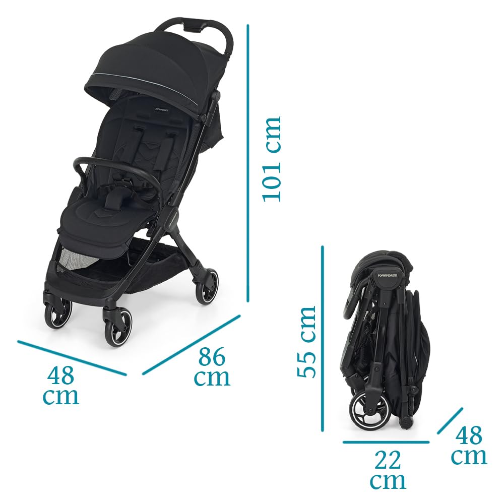 Foppapedretti Passeggino Leggero Ciao, per bambini 0-22 Kg (0-4 anni), Chiusura ad 1 mano, Self-Standing, Schienabile Regolabile, Ruote Ammortizzate, Porta Oggetti, Telaio in Alluminio, Grigio