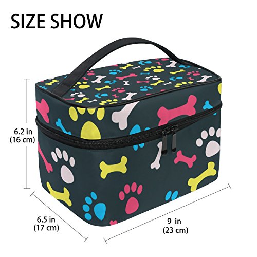 TIZORAX Grande trousse de maquillage de voyage avec empreintes de pattes de chien et d'os pour femmes et filles Cover