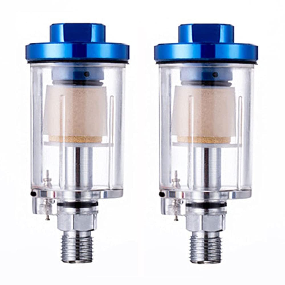 2pcs 1/4 Inch Thread Spray Gun Air Gauge Regulator Mini Airbrush Pressure Regulator Clear In-Line Tool Water Trap Filter Paint Accessory Blue