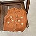 Toddler Baby Girl Knit Cardigan Sweater Vest V Neck Button Down Sleeveless Coat Floral Embroidered Outwear Fall Winter Outfit Brown