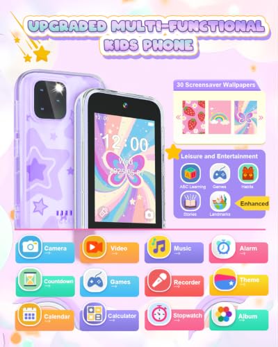 Image of Kids Phone Toy for Girls with Dual Camera,Music Player,Game,Purple | Preschool Learning Play Cell Phone Toy for Kids 3-5 Travel Trip Activity,Birthday Gift for Girls 3 4 5 6 7 8 Years Old
