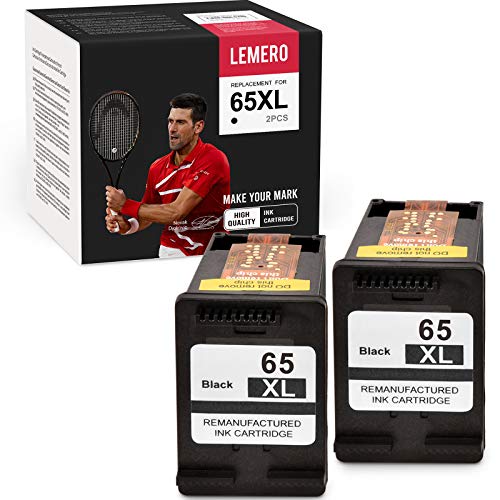 LEMERO Remanufactured Ink Cartridge Replacement for HP 65 65XL to use with Envy 5055 5052 5058 DeskJet 3755 2622 2652 3752 2655 2620 3720 3721 3722 3723 3724 3730 2621 2623 2624 (2 Black)