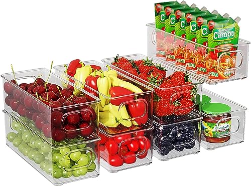 Image of Snazzy Plastic 6 Pack Clear Refrigerator Organizer Bins with Handles, Stackable Food Storage Bins for Pantry, Fridge, Cabinet, Countertops, Kitchen Storage Organizer , 25.4 x 10.2 x 7.6 Centimeters