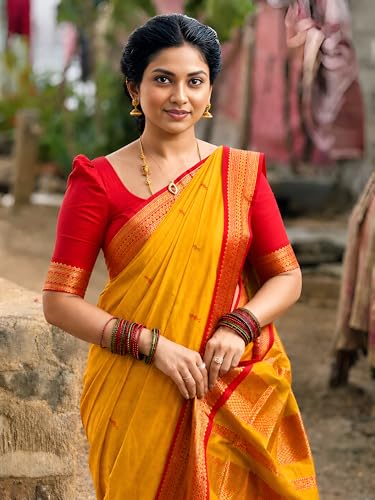 Image of Women's Kanjivaram Cotton Silk Saree South Indian Paithani Sari | gadwal cotton sarees with Zari Border and Blouse Piece - Suitable For All Indian Occasions and Festivals 191