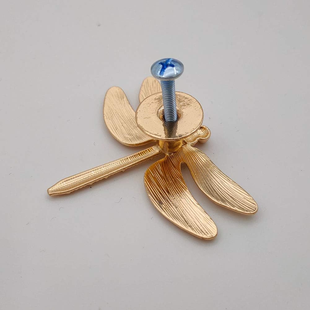 Cabinet Pulls, 6 Pcs Dragonfly Cabinet Knob, Hardware Furniture Decoration Handles for Drawer Dresser Wardrobes Closet Kitchen Cupboard Bedroom, Vivicap Dragonfly Pulls Decoration (Gold)