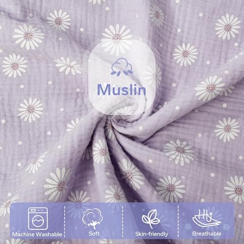Image of FUNUPUP Muslin Baby Lounger Cover Only, Purple Daisy | 100% Muslin Cotton Soft Breathable Easy On /Off Envelope Closure Machine Washable Easy-Clean Protector Neutral Colors