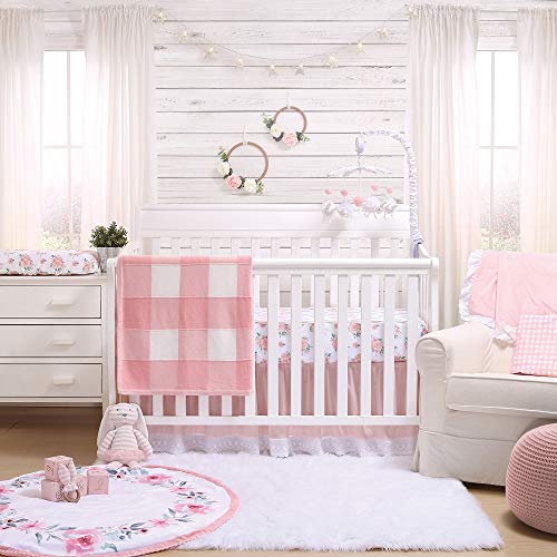 Farmhouse Pink Ruffled Baby Girl Crib Skirt - 100% Cotton Drop With White Eyelet #TOP1