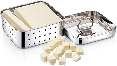 Molde de acero inoxidable plateado para hacer quesos con forma cuadrada, prensa de tofu, duradero y fácil para el hogar y la cocina, molde Paneer de 700 ml