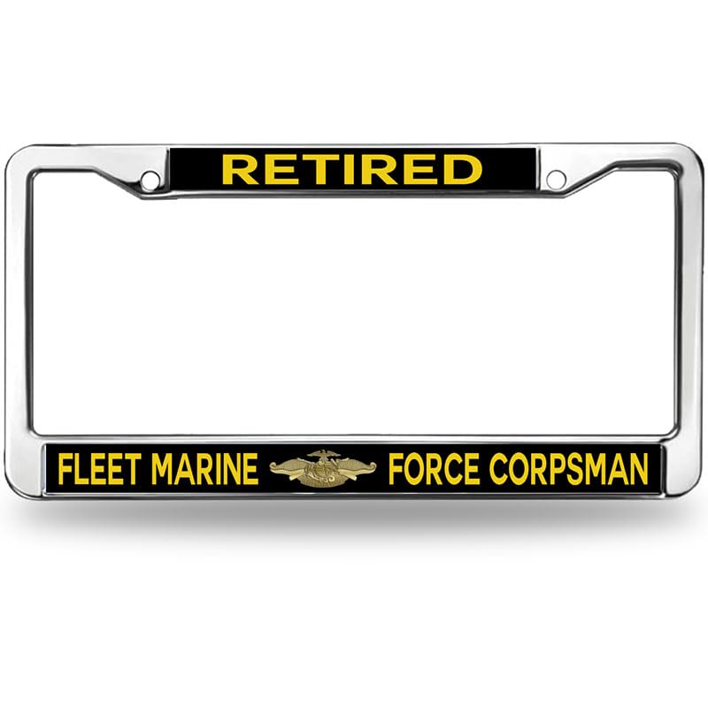 Image of Retired Army Man License Plate Frame USA Army Pride License Plate Frame Chrome United States Weather-Proof with Chrome Mounting Set