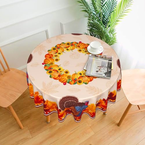 SASTYBALE-Thanksgiving-Round-Tablecloth-60-Inch-Turkey-Pumpkin-Tablecloth-Vintage-Farmhouse-Spillproof-Wrinkle-Resistant-Durable-Table-Cover-for-Fall-Harvest-Holiday SASTYBALE Thanksgiving Round Tablecloth 60 Inch Turkey Pumpkin Tablecloth Vintage Farmhouse Spillproof Wrinkle Resistant Durable Table Cover for Fall Harvest Holiday