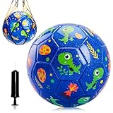U&C Planet Size 2 Soccer Ball for Toddler Kids, Blue Dinosaur Cartoon Ball for Boy Girl 2 3 4 5 6 Years Old Indoor Outdoor Sport Game with Pump, Mesh Bag and Colorful Box Great Gift