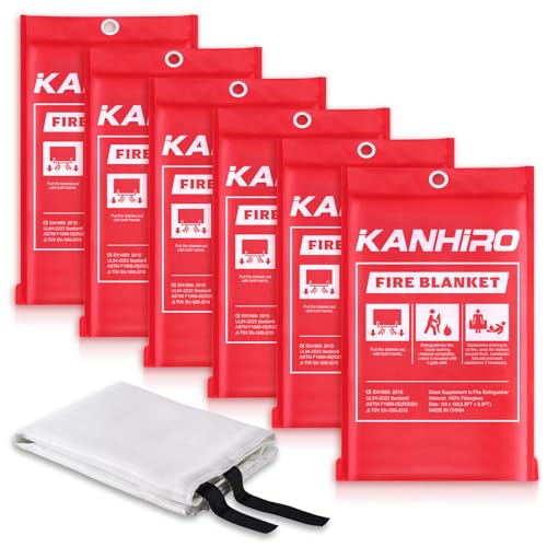 Image of kanhiro Fire Blanket Emergency for Home Kitchen - Fiberglass Fire Suppression Blanket Great for School, Fireplace, Grill, Car, Office, Warehouse (6 Pack, 39 in X 39 in)