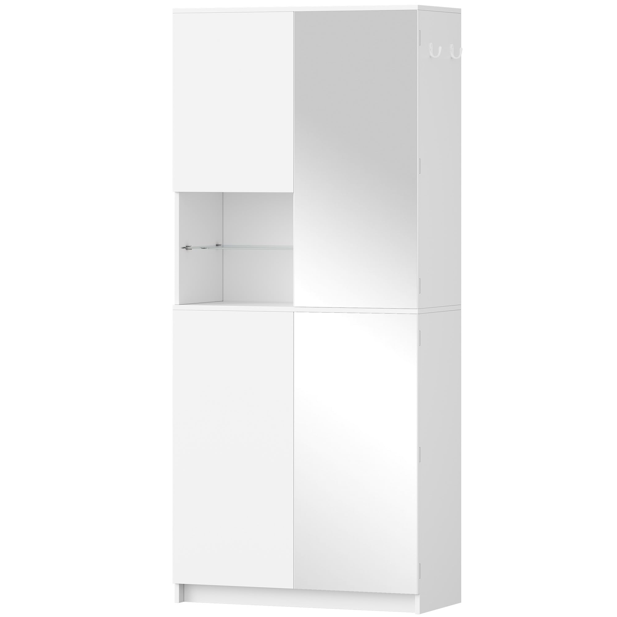 Hzuaneri Zapatero Alto con Espejo, Mueble de Recibidor para 36-40 Pares de Zapatos, Armario de Entrada con Mecanismo Push-to-Open, Estantes Ajustables, 2 Ganchos y Estante Abierto 36x80x180 cm Blanco | Apertura por presión, separador ajustable, 2 ganchos,
