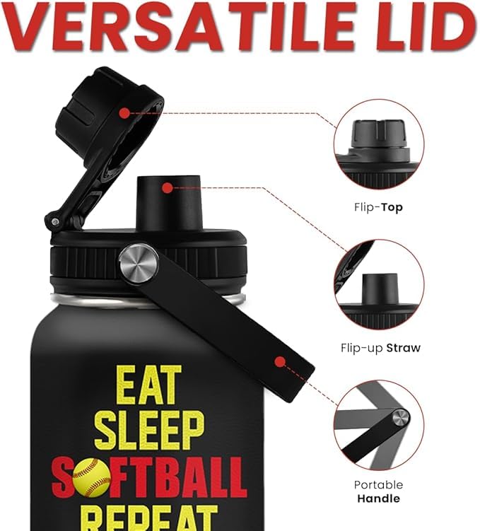 Image of SANDJEST Softball Gift Water Bottle - 32oz Insulated Stainless Steel Sport Bottle