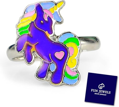 Miniatura 5 de FUN JEWELS Lindo cuento de hadas unicornio cambio de color anillo de estado de ánimo para niñas tamaño ajustable, Zinc, Ámbar