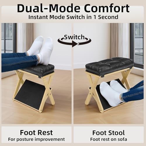 Image of Foot Rest Under Desk at Work, Under Desk Footrest with Double Step Wooden Ergonomic Design, Non-Slip EVA Surface, Office Foot Stool for Posture Support, Leg Relief, Home Office & Gaming
