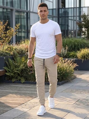 Image of ANNI Designer Men Cargo Pants Cotton Solid | Cargo Pants for Men | Mens Cargo Trouser | Multi Pocket Cargo Pant Regular Fit | Casual Stylish Bottom Wear for Mens Comfortable Clothing
