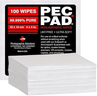 PEC-PAD Lint Free Wipes 4x4 Non-Abrasive Ultra Soft Cloth for Cleaning Sensitive Surfaces like Camera, Lens, Filters, Film, Scanners, Telescopes, Microscopes, Binoculars. (100 Sheets Per/Pkg)