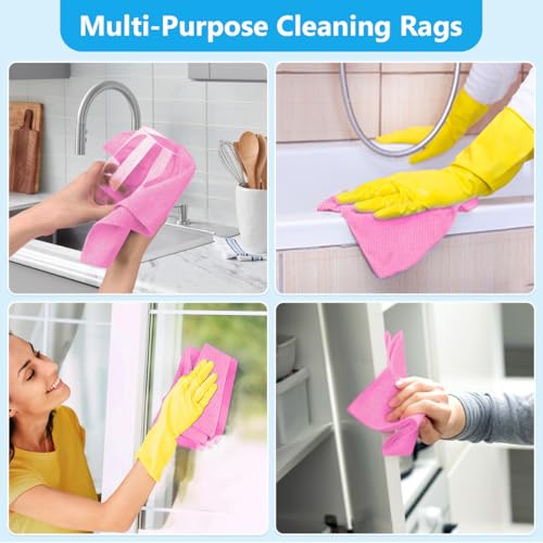 Image of GLIMGLINT Microfiber Cleaning Cloth 100 Pack, Reusable Paper Towels 11 x 9 | Lint Free & Ultra Absorbent Cleaning Rags for Car, Home, Kitchen, Glass & Screen, Washable Shop Towel Rag with Box Pink