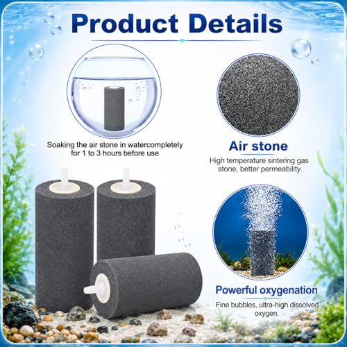 Image of Nuanchu 24 Pack 4x2 Inch Air Stones for Aquarium, Cylinder Bubble Diffuser Oxygen Aerator Stones, Sintered Mineral Airstones for Fish Tank, Pond, Hydroponics Dwc Reservoir, Buckets