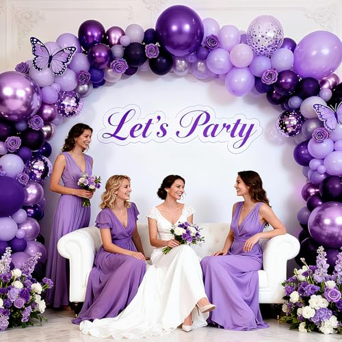Image of Bezente Purple Chrome Confetti Lavender Lilac Balloons Kit 60pcs 12-in