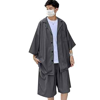 ジャケット　シャツ　半ズボンセット Amazon.co.jp: メンズセットアップジャケットハーフパンツシャツ