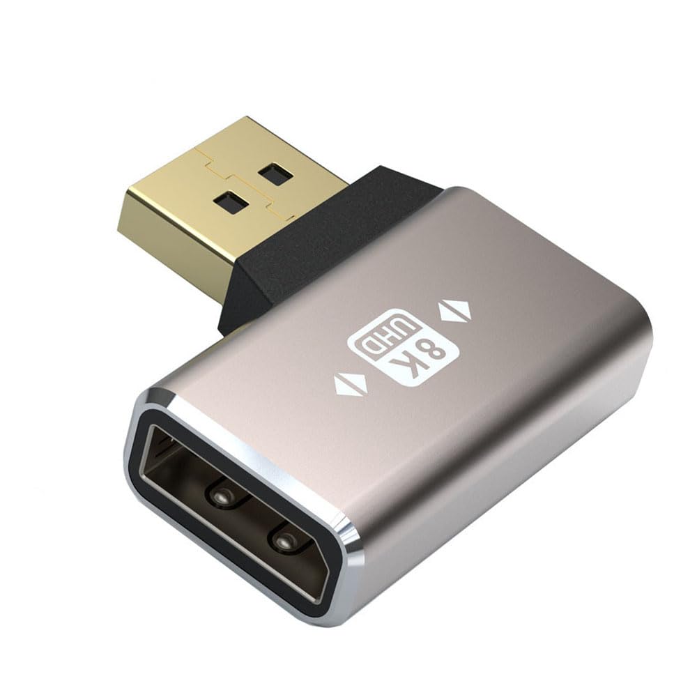 Linktaogere 8K DisplayPort 1.4 Adapter, 90 Degree DP Adapter, Right Angle DisplayPort Male to Female Extension Support 8K@60Hz for Computer, Monitors, and Projectors (1 Pack)