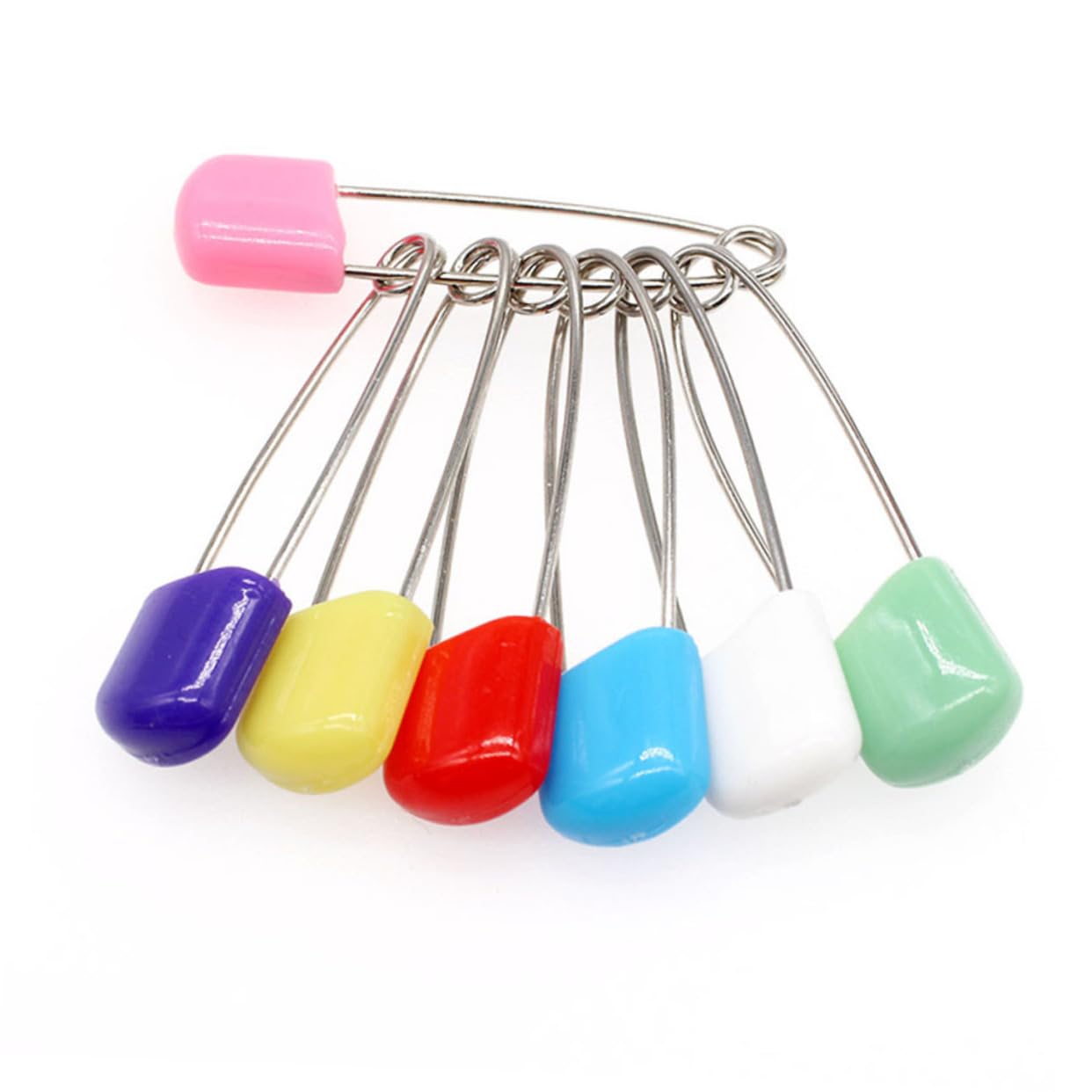 Anneome Traditional Safety Pins Plastic End 50 Pcs Large Head Stainless Steel Pins for Diapers Nappies