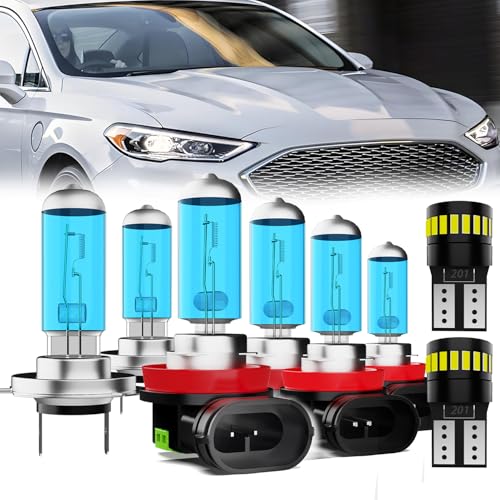 Image of Headlight Bulbs License Plate Lights Fit For Ford Fusion 2006-2018, H7 High Beam + H11 Low Beam + H11 Fog Lights Halogen Light Bulb + License Plate Lights, Pack of 8