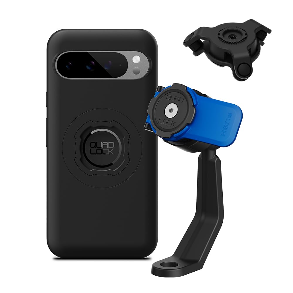 Quad Lock Mirror Stem Motorcycle Phone Mount with Vibration Dampener and MAG Phone Case for Pixel 9 Pro XL
