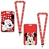 【Mickey Minni Lanyard】 Cordón con hebilla de seguridad, liviano y fácil de quitar y colocar. Tarjetero frontal con tapa transparente, la información de identificación es visible.