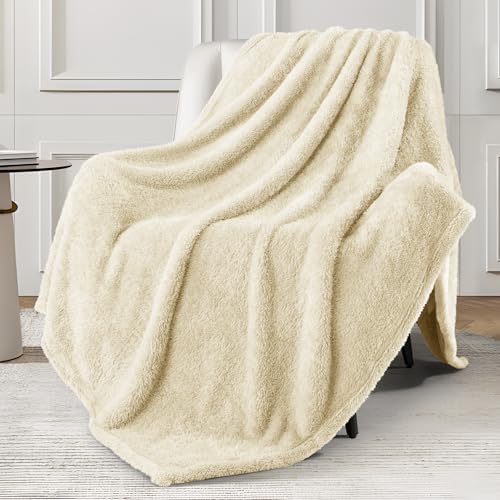 Exclusivo Mezcla Kuscheldecke Decke, Superweich, Flauschig und Plüsch Fleecedecke Sofadecke Wohndecke für Ganzjahreszeit, 130 x 170 cm, Beige
