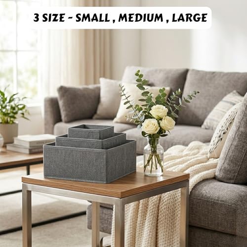 Image of Foldable Non-Woven Fabric Cube Storage Box Drawer Organizer (Pack of 3) | Collapsible Wardrobe Storage Bins for Clothes, Toys, Books & Shelves | Durable Closet Organizer Basket