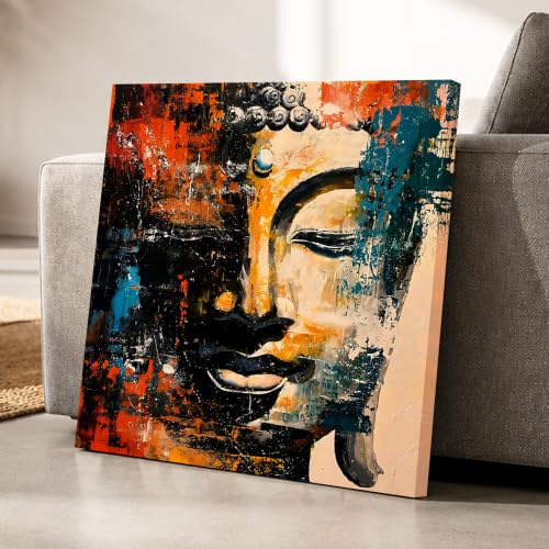 Image of PAINTINGMANTRA Abstract Lord Buddha Painting for Living Room, Buddha wall Art Painting for living room, Bedroom, office and Religious Home, Stretched Canvas, 22x22 Inch