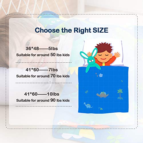Sivio Weighted Blanket - All-Natural 100% Cotton Weighted Blanket 10 lbs 41 x 60 inches, Breathable Soft Throw Blanket for Calm Sleeping for Home and School Nap, Blue Dinosaur