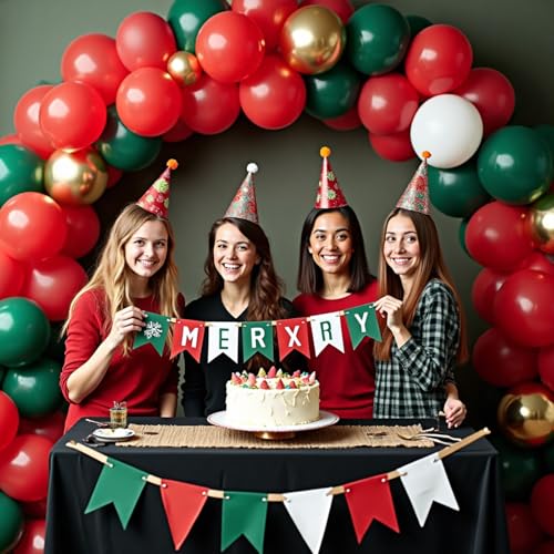 Image of 412pcs Red Green White Balloon Garland Arch Kit, 18 12 10 5 inch Different Sizes Red White Dark Green Balloon for Birthday Christmas New Year Party Decor