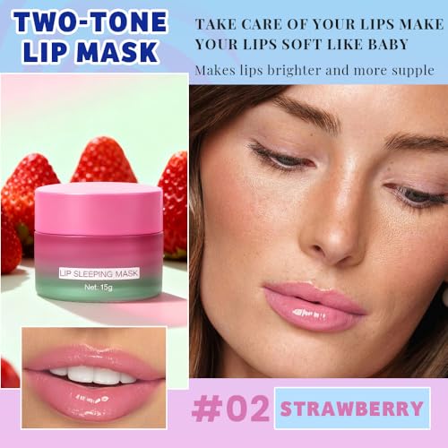 Image of FeiCuiYun Lip Sleeping Mask, Moisturization and Antioxidants, Nourish, Hydrate, Flaky, Dry Lips, Includes Softapplicator Brush (06#Strawberry, 1Pcs)