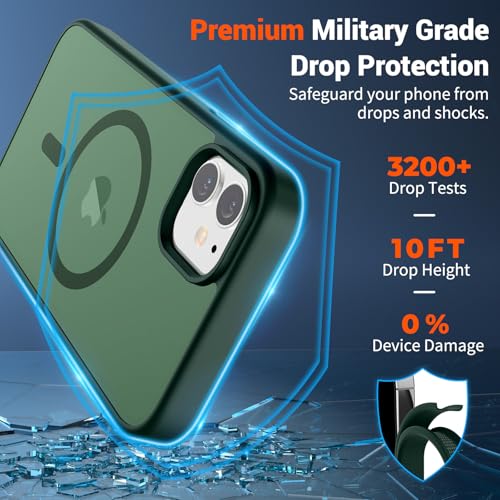 Image of SUPFINE Magnetic for iPhone 11 Phone Case (Compatible with MagSafe) (Military Grade Drop Protection) Slim Translucent Matte Shockproof with Anti-Fingerprint Phone Case,Forest Green