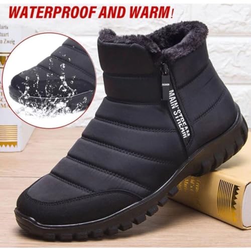 Men's Waterproof Warm Cotton Zipper Snow Ankle Boots, Winter Warm Slip on Thick Plush Mens Snow Boots, Non-Slip Winter Shoes2