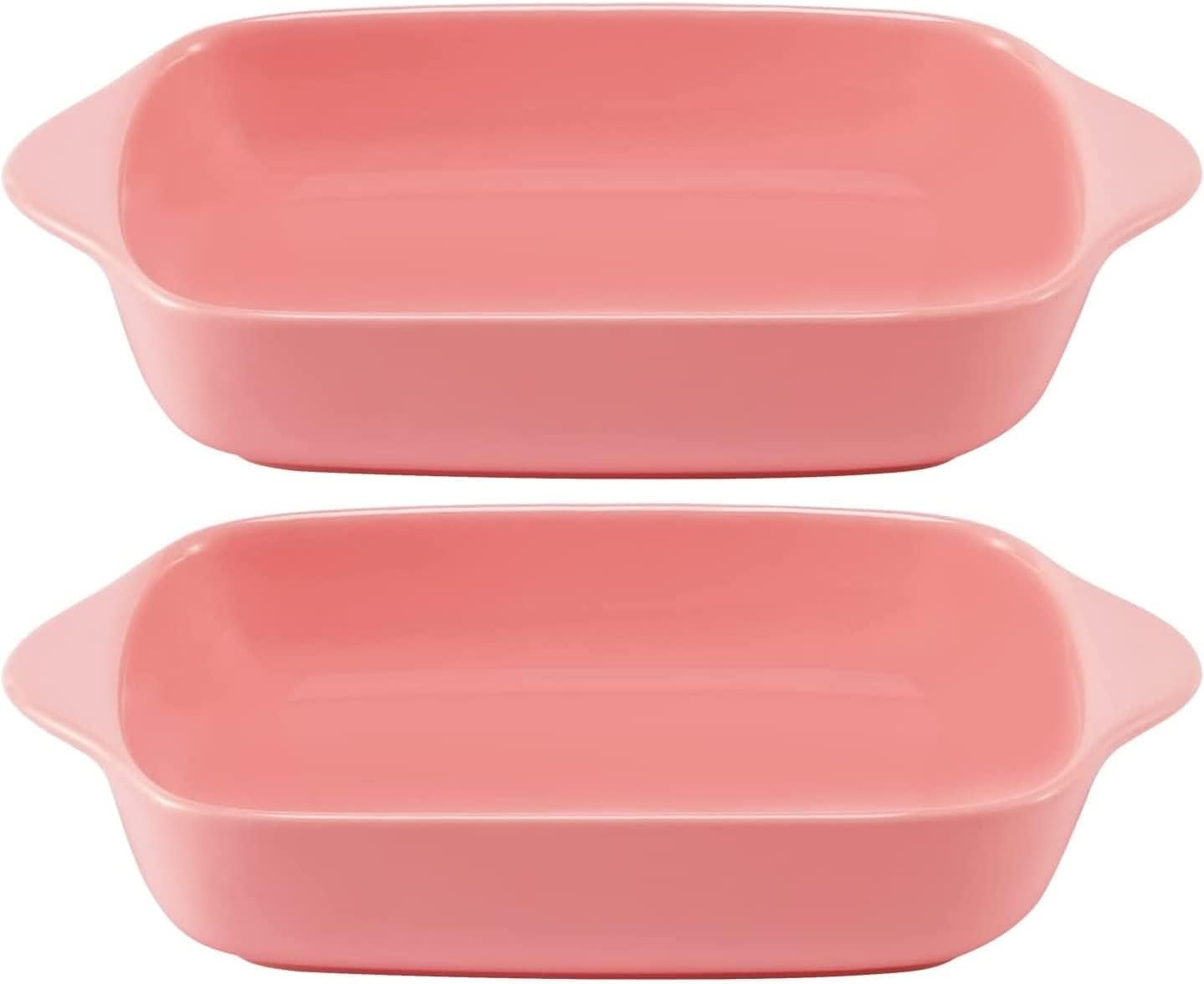 Ceramic Small Baking Dish 7.5-Inch Set of 4, Rectangular Bakeware with Double Handle, Baking Pans for Cooking and Cake Dinner (Pink)