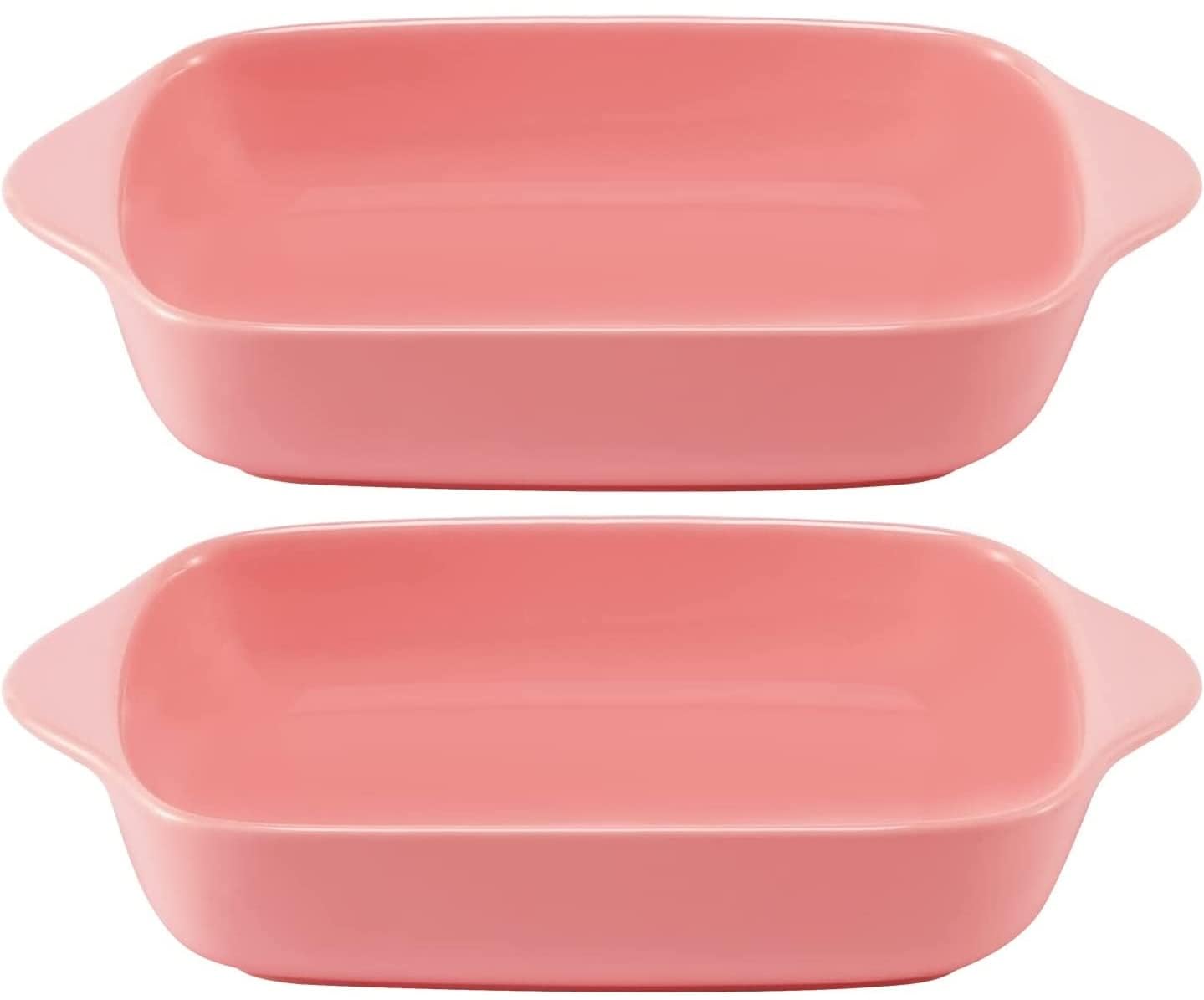 Ceramic Small Baking Dish 7.5-Inch Set of 4, Rectangular Bakeware with Double Handle, Baking Pans for Cooking and Cake Dinner (Pink)