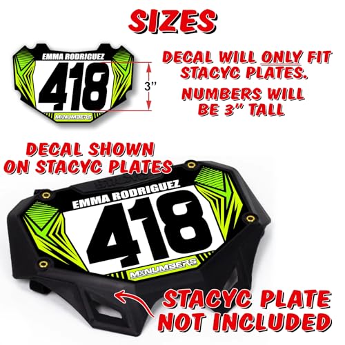 MxNumbers- BMX Plate Decal Sticker Insert - Fits STACYC Plate | Multicolored Bike Race Graphics | Custom with Your Name, Number & Colors