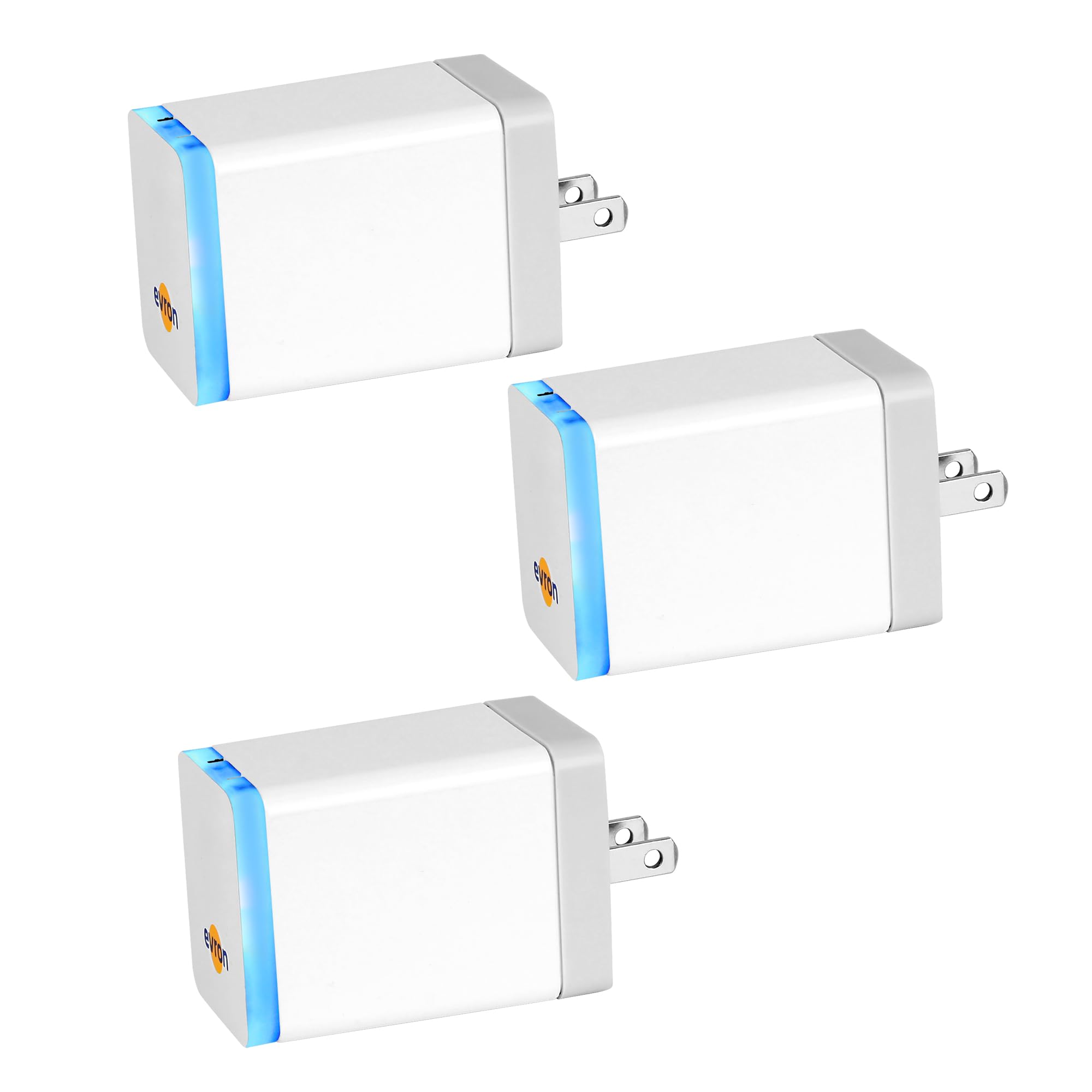 Evron Ionizers for Home,Negative Ion Plug In Folding Prongs Mobile Ionizer with Output up to 20 Million Negative Ions/Sec (Blue light 3 Pack)