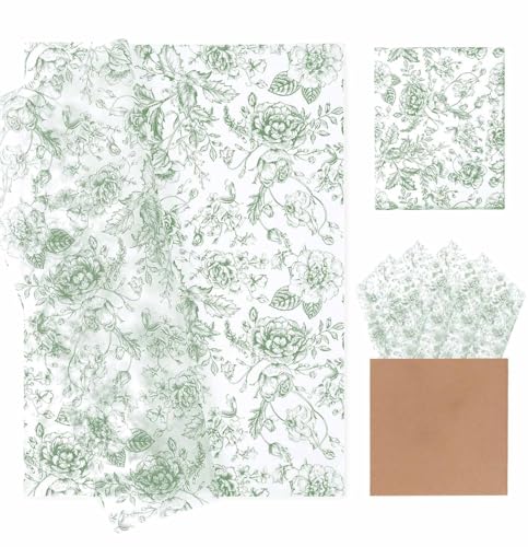 MUNILAIL 100 Sheets Sage Green Floral Tissue Paper 14 x 20 Inches Flower Tissue Paper for Gift Bags Vintage Floral Gift Paper Tissue for Birthday Gift Packing Crafts