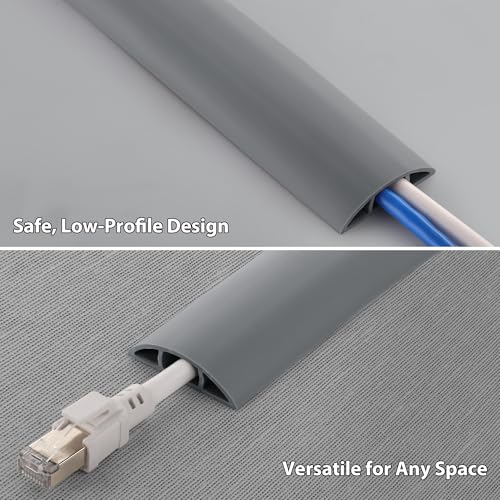 Image of ZhiYo 5.6ft Cord Covers for Wires on Floor, Cord Hider Floor Hide Extension Cords, Soft PVC Cable Cover Cable Protector, Wire Cavity W0.62in H0.31in, Gray