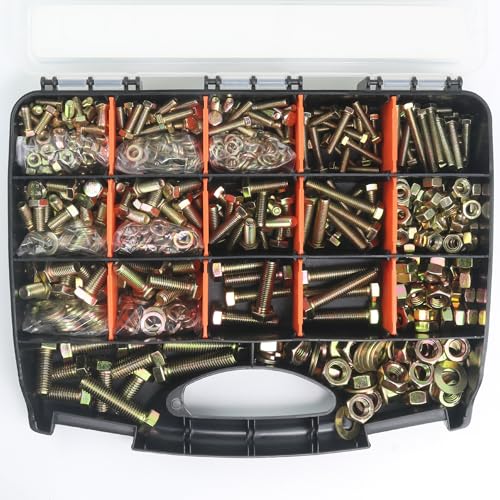 Image of Quibbay 976pcs Nuts and Bolts Assortment Kit, Grade 8.8 Metric Bolt Assortment with Assorted Nuts and Washers, Heavy Duty M6 M8 M10 M12 Hex Bolts and Nuts Kit, Yellow Zinc Plated, Length from 16-50mm