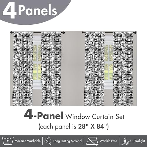 Ambesonne Zebra Print Window Curtains Pack of 2, Striped Zebra Animal Print Nature Wildlife Inspired Simplistic Illustration, Lightweight Set with Rod Pocket, 4 Panels of - 28" x 84", Black White - Image 7
